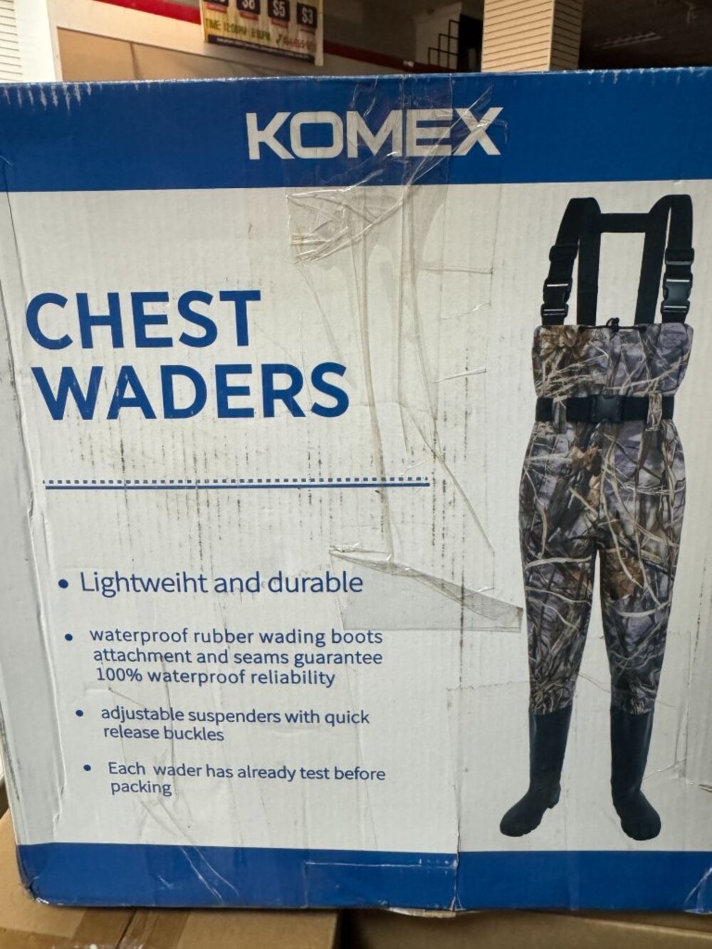 Komex Chest Waders With Waterproof Rubber Boots & Adjustable Suspenders Lightwei